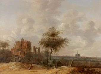 Landschaft mit der Ruine der Burg Brederode und einem fernen Blick auf Haarlem, 1655